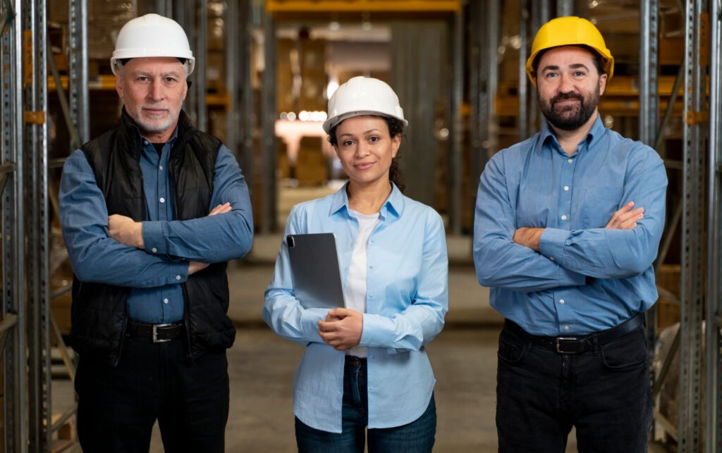 employees with masks working warehouse